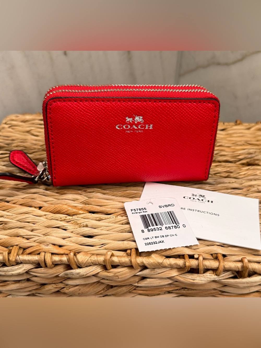 Coach Red Leather and Silver Double Zip-Around Wallet NEW! - Picture 2 of 12